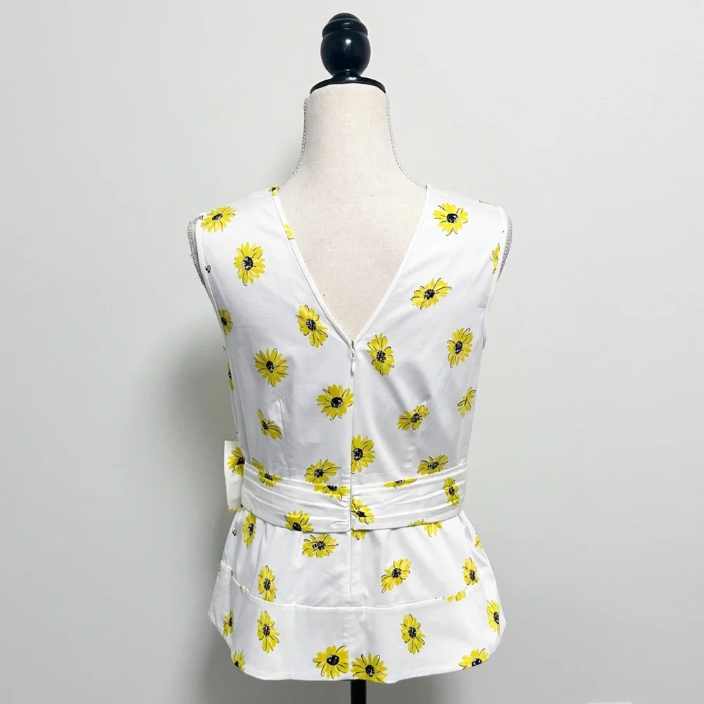 Kate Spade White Yellow Sleeveless Daisy Dot Bow Peplum Top 4 New With Flaws